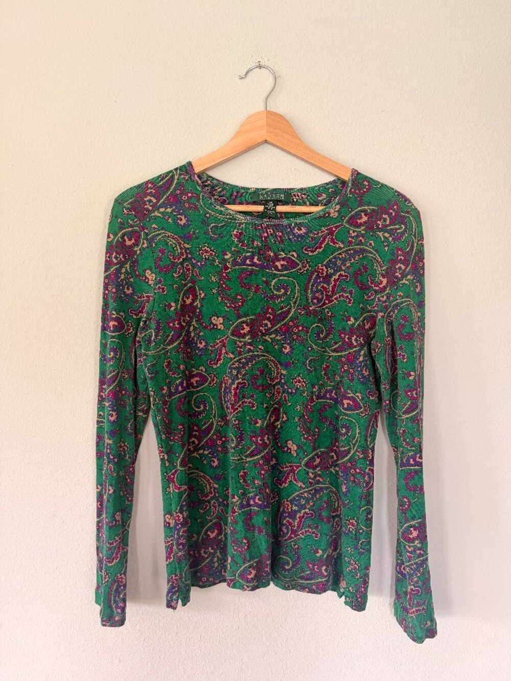 Lauren Ralph Lauren Vintage Green Paisley Top - Sz M